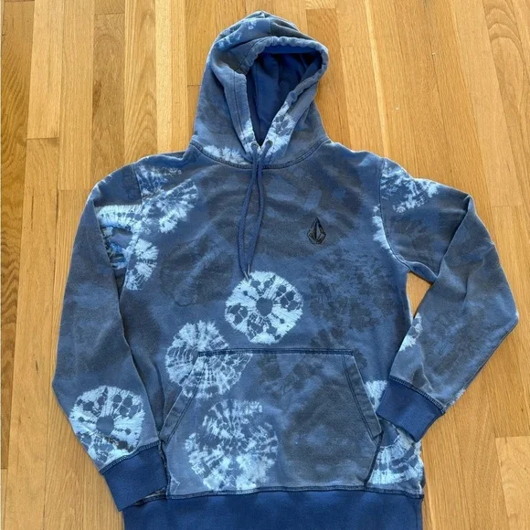 Volcom Blue Tie Dye Hoodie Sweatshirt Pullover Stone Logo Men's/Unisex Small - Picture 2 of 6